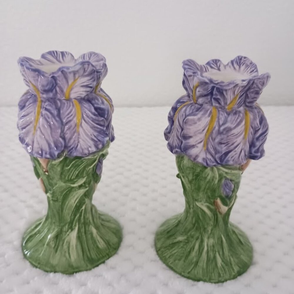 Garden Bloom 6" Iris Candle Holders, set of two